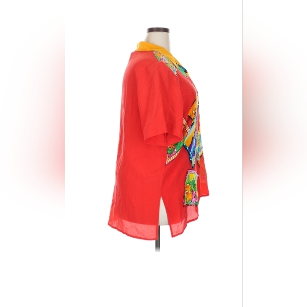 Diane Gilman Silk Hawaii Print Shirt Red Tropical 2X - Picture 6 of 7
